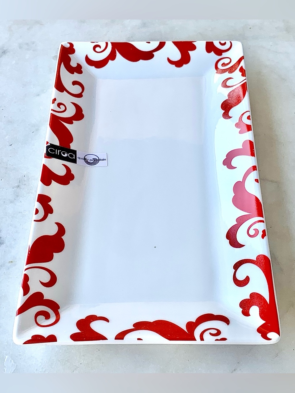 CIROA FIORI RED WHITE PORCELAIN DISH RECTANGULAR 14 INCH NEW SERVING PLATTER